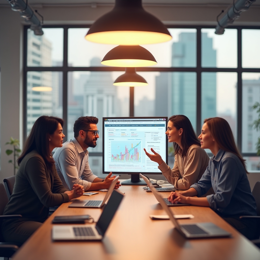 Team members collaborating in a shared workspace at the Atlanta office