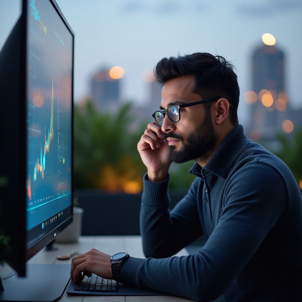 Editorial reviewer examining a data analyst's submitted work sample on a large monitor